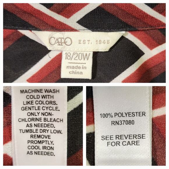 CATO Black and Red Print Overlap Front V-Neck Top - Plus Size 18/20W - Picture 9 of 10